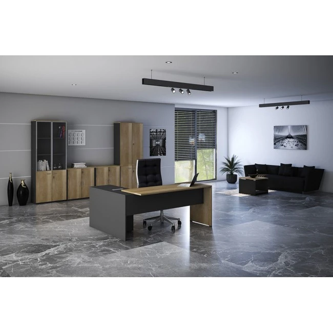 Commercial desk reversible Lotus  pakoworld oak-dark grey color 180x160x75cm