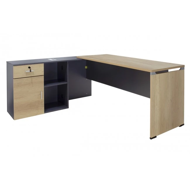 Commercial desk reversible Lotus  pakoworld oak-dark grey color 180x160x75cm