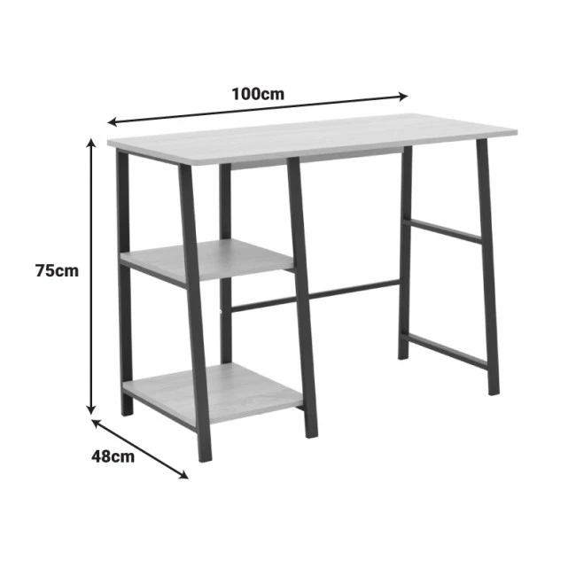 Study desk Ferje pakoworld with shelves mdf in natural-black color 100x48x75cm