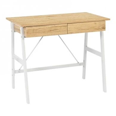 Office desk with drawers Lione pakoworld in oak color with white metal legs 90x50x75cm
