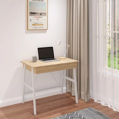 Office desk with drawers Lione pakoworld in oak color with white metal legs 90x50x75cm