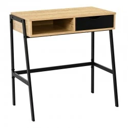 Office desk with shelf and drawer Rezio pakoworld in oak color with black metal leg 75x45x76cm