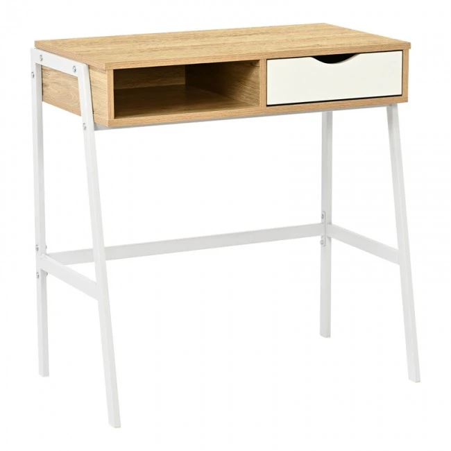 Office desk with shelf and drawer Rezio pakoworld in oak-white color with black metal leg 75x45x76cm