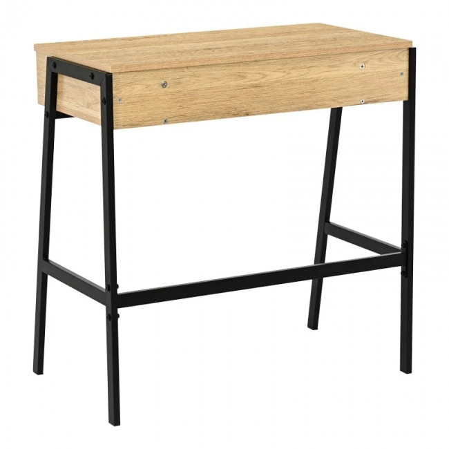 Office desk with shelf and drawer Rezio pakoworld in oak color with black metal leg 75x45x76cm