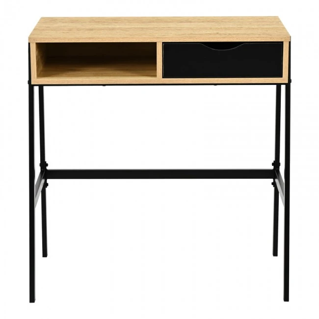 Office desk with shelf and drawer Rezio pakoworld in oak color with black metal leg 75x45x76cm