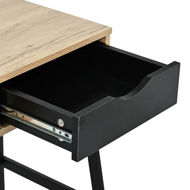Office desk with shelf and drawer Rezio pakoworld in oak color with black metal leg 75x45x76cm