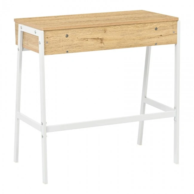 Office desk with shelf and drawer Rezio pakoworld in oak-white color with black metal leg 75x45x76cm