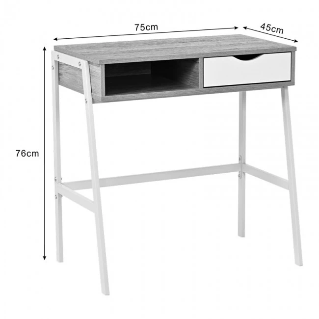 Office desk with shelf and drawer Rezio pakoworld in oak-white color with black metal leg 75x45x76cm