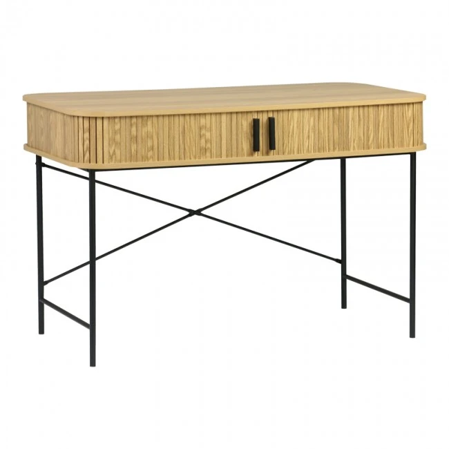 Console Scandi pakoworld MDF/Metal in natural color with black metal legs 120x60x76.5cm