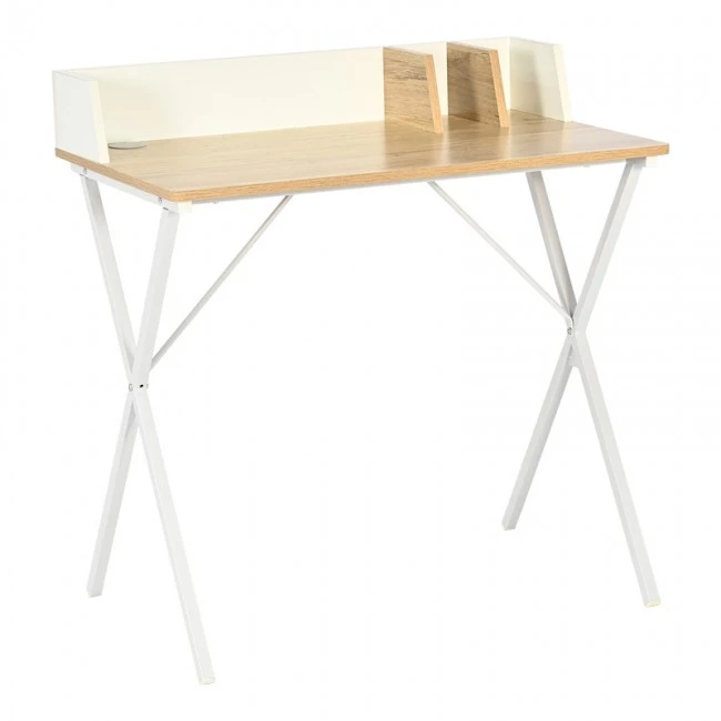 Office desk Zervan pakoworld in oak color with white metal legs 80x50x84cm