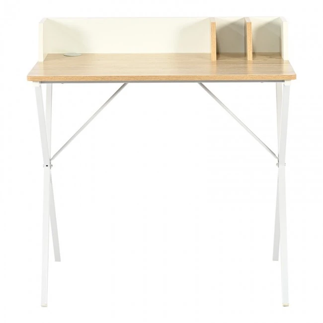Office desk Zervan pakoworld in oak color with white metal legs 80x50x84cm