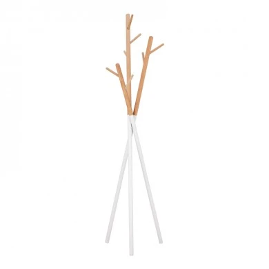Coat Stand Sigar pakoworld metal-wood in white-natural color 49x51x187cm