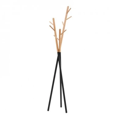 Coat Stand Sigar pakoworld metal-wood in black-natural color 49x51x187cm