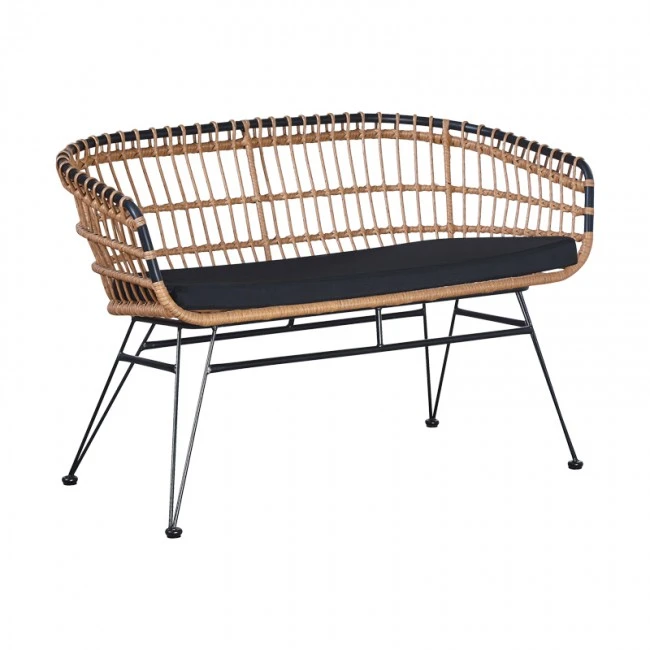 Garden sofa 2 seater Naoki pakoworld with cushion pe natural-metal black 148x70x72cm