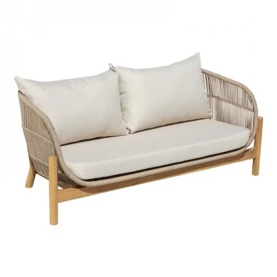 2-seater sofa Verilan pakoworld acacia wood-fabric in natural-beige color 163x77x70cm