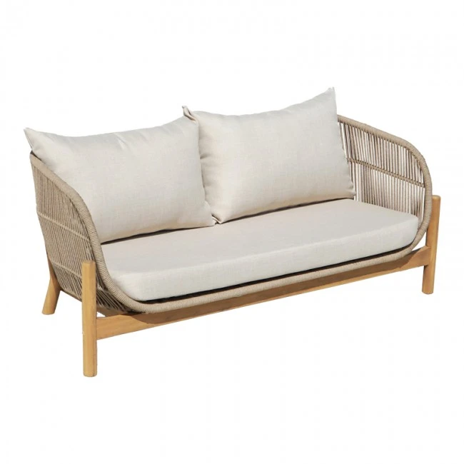 2-seater sofa Verilan pakoworld acacia wood-fabric in natural-beige color 163x77x70cm