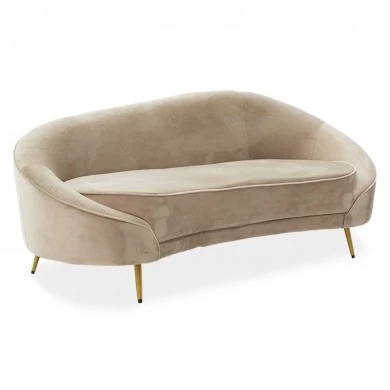 3 seater sofa Amora pakoworld  in beige velvet - golden metal 180x81x77cm