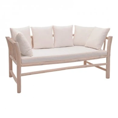 2-seater sofa Dranjere pakoworld natural color teak wood with beige fabric 167x80x71cm