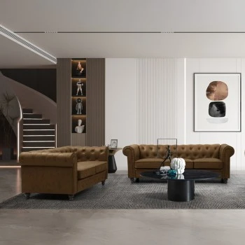 Chesterfield type 2-seater sofa pakoworld antique brown pu 160x84x67cm