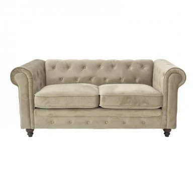 Two-seater sofa Chesterfield type pakoworld velvet in beige shade 160x84x67cm