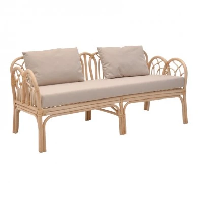 2-seater Ytrone sofa pakoworld natural color rattan-beige cushion 166x61.5x71cm