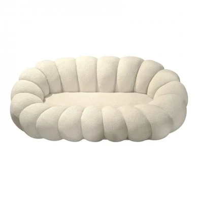 Sofa Embrace pakoworld boucle fabric in beige shade 180x105x65cm