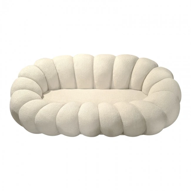 Sofa Embrace pakoworld boucle fabric in beige shade 180x105x65cm