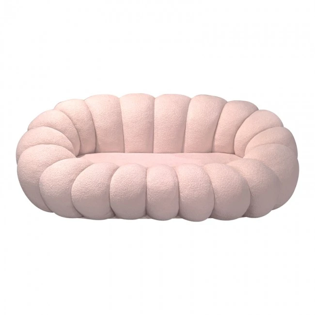 Sofa Embrace pakoworld boucle fabric in pink shade 180x105x65cm