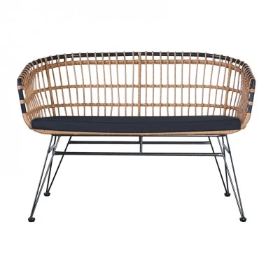 Naoki pakoworld 2-seater sofa with pe cushion natural-metal black 120x62x79cm