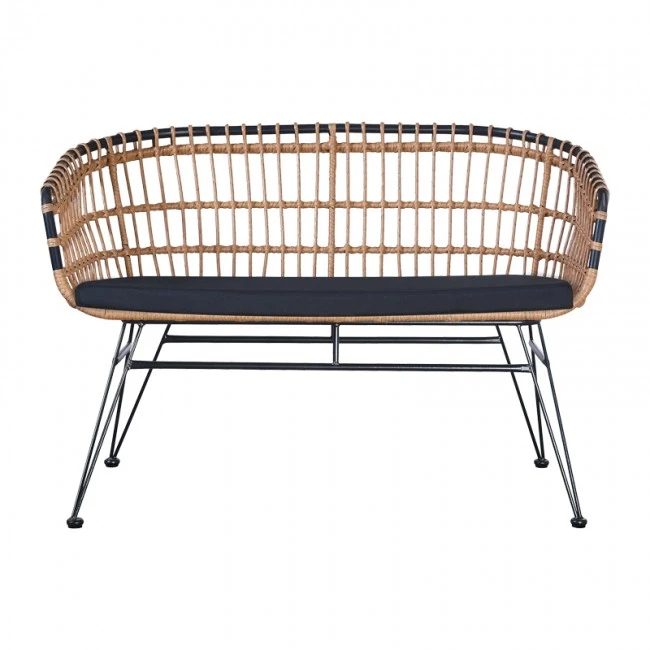 Garden sofa 2 seater Naoki pakoworld with cushion pe natural-metal black 148x70x72cm