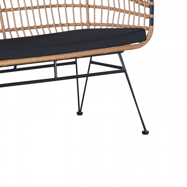 Garden sofa 2 seater Naoki pakoworld with cushion pe natural-metal black 148x70x72cm