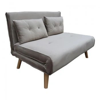 Josuane sofa-bed pakoworld two-seater gray velvet and natural wood leg 122x80x81cm