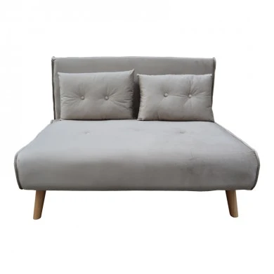 Josuane sofa-bed pakoworld two-seater gray velvet and natural wood leg 122x80x81cm