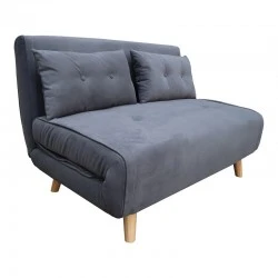 Josuane  pakoworld two-seater sofa bed, anthracite velvet, natural wooden legs, 122x80x81cm