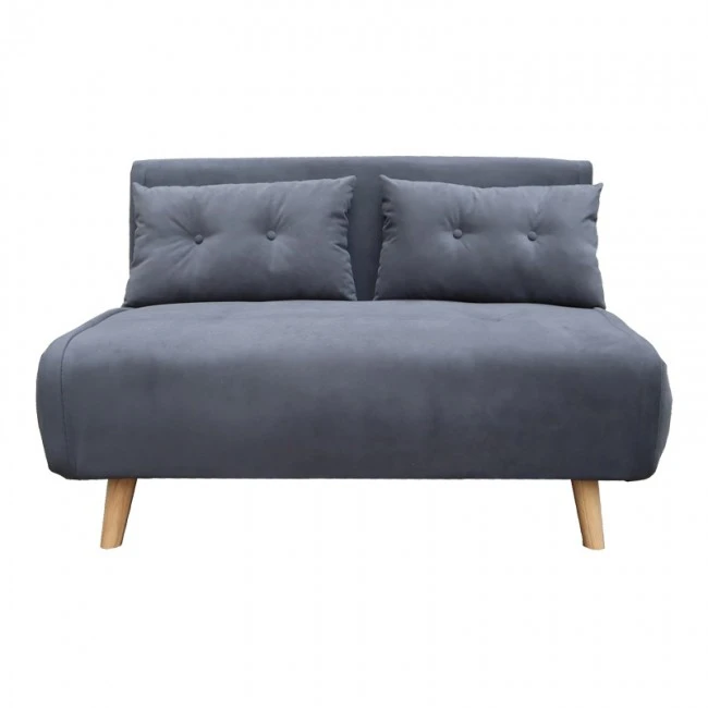 Josuane  pakoworld two-seater sofa bed, anthracite velvet, natural wooden legs, 122x80x81cm