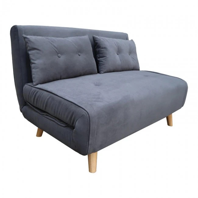 Josuane  pakoworld two-seater sofa bed, anthracite velvet, natural wooden legs, 122x80x81cm