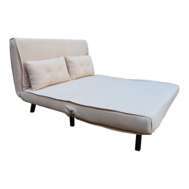 Sofa-bed Josuane pakoworld two-seater beige velvet- black wooden leg 122x80x81cm