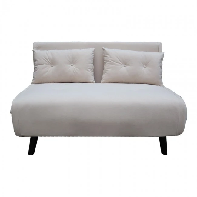 Sofa-bed Josuane pakoworld two-seater beige velvet- black wooden leg 122x80x81cm