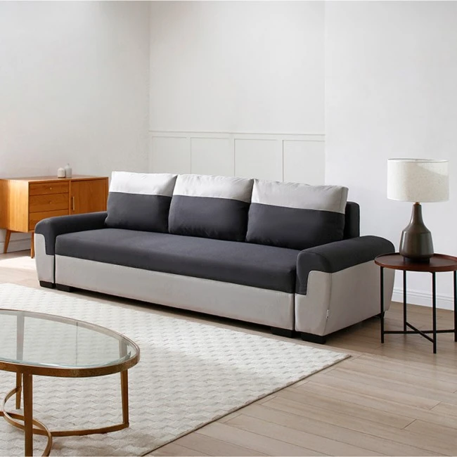 Gaby three-seater sofa bed pakoworld fabric with storage space in anthracite-gray shade 260x88x88cm