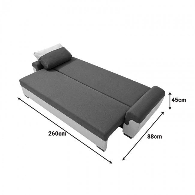 Gaby three-seater sofa bed pakoworld fabric with storage space in black-gray shade 260x88x88cm