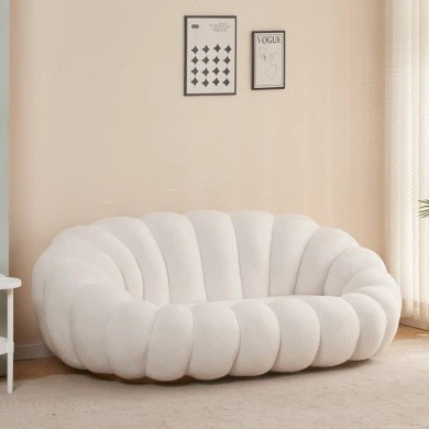 Margaritine sofa pakoworld white bouclé fabric 180x100x67cm