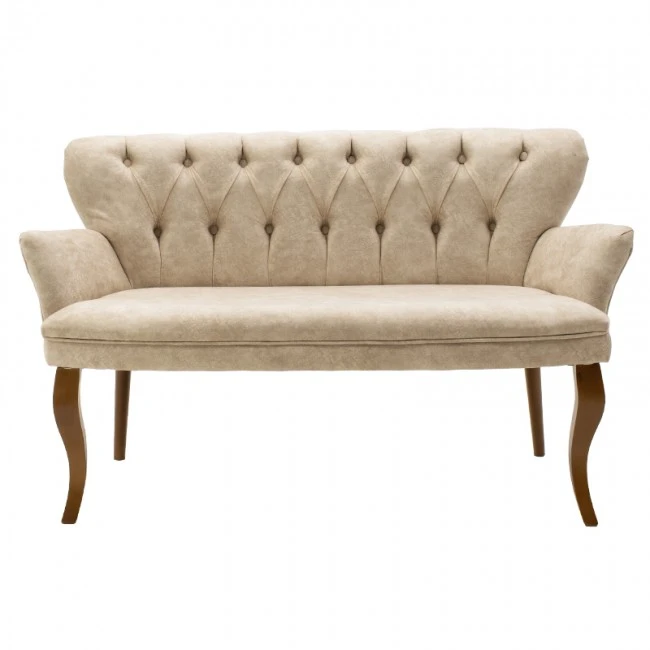 Καναπές Samara pakoworld 2θέσιος βελούδο μπεζ με καρυδί πόδια 130x55x79εκ