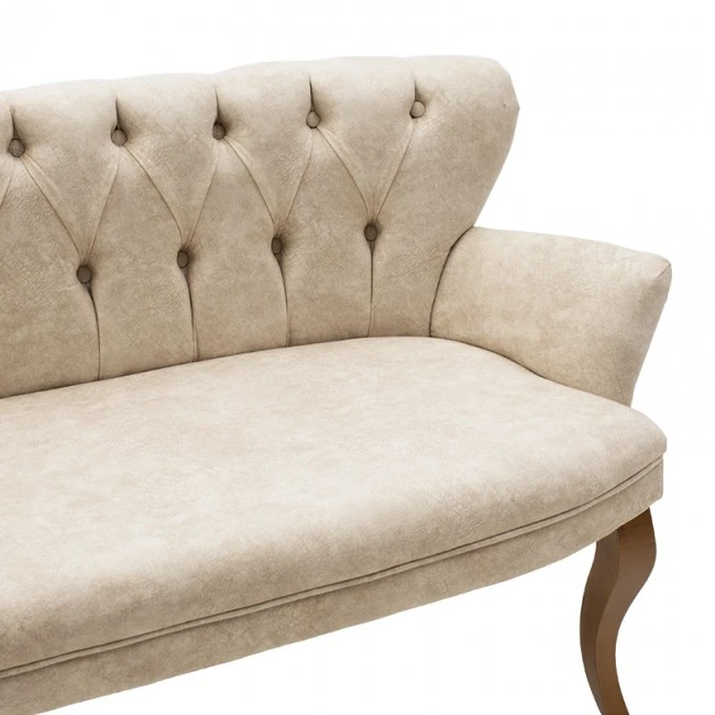 Καναπές Samara pakoworld 2θέσιος βελούδο μπεζ με καρυδί πόδια 130x55x79εκ