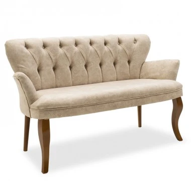 Samara sofa pakoworld 2-seater beige velvet with walnut legs 130x55x79cm