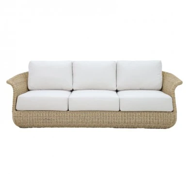 Three-seater sofa Gogi pakoworld aluminum-synthetic wicker in natural color-beige fabric 225x83x73cm