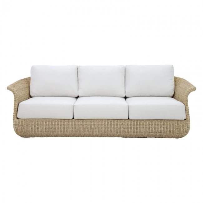 Three-seater sofa Gogi pakoworld aluminum-synthetic wicker in natural color-beige fabric 225x83x73cm