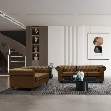 3-seater sofa Chesterfield type pakoworld antique brown pu 203x84x67cm