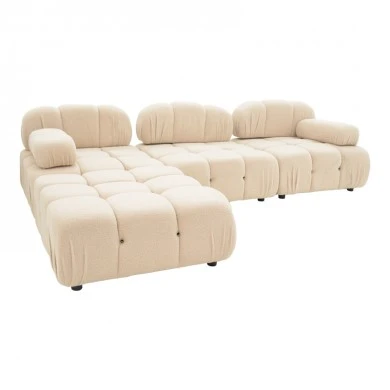 3-seater sofa Hypnotic pakoworld with beige teddy fabric and two pillows 294x196x76cm