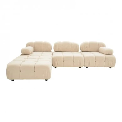 3-seater sofa Hypnotic pakoworld with beige teddy fabric and two pillows 294x196x76cm