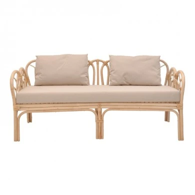 2-seater Ytrone sofa pakoworld natural color rattan-beige cushion 166x61.5x71cm